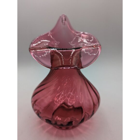 Unmarked Other - Vintage Glass Cranberry Jack In The Pulpit Vase 8 1/4” Tall Pink